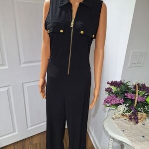 Michael Kors Black Sleeveless Jumpsuit with Gold Hardware